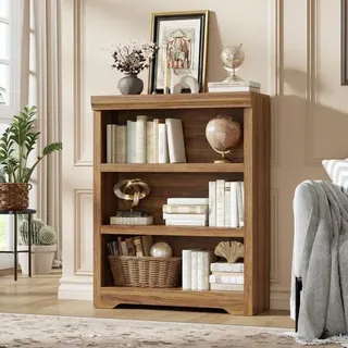 Bücher Regal, Landhaus Freistehendes Bücherregal modernes Holz 3 Ebenen | Landhausstil für Büro & Wohnzimmer – Braun, Weiß oder Schwarz, 60/80 cm breit