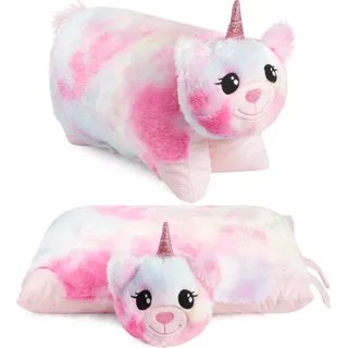 BRUBAKER Kuscheltier-Kissen Einhorn - 2 in 1 Plüschtier und Kuschelkissen - 40 x 30 cm Kuscheleinhorn - Plüschkissen, Bunt - Bunt, Rosa