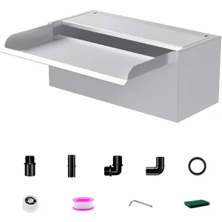 LONGRUNNEW 30cm Edelstahl Teich Wasserfall Blade Set,12.2cm breit Edelstahl Teich Brunnen mit Armaturen,Dual Inlet Design für Garten Deck Teich Terrasse