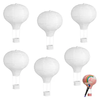 6 Stück Papierlampion Heißluftballon, Dekorative Papierlaternen in Weiß für DIY, Hochzeitsfeiern, Einkaufszentren und Handwerksdekoration
