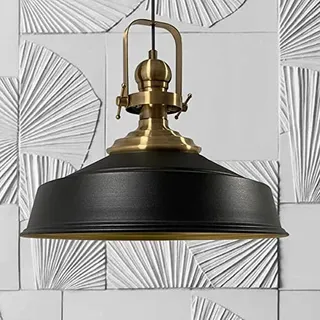 Asletl Hängelampe Industrial Metall Ø40cm, Küchenlampe Hängend Vintage, Hängelampe Esstisch E27, Pendelleuchte Esstich Lampe Modern Lampenschirm - Schwarz, Gold