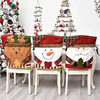 3 Stück Weihnachten Stuhlhussen Esszimmerstuhl Stuhlbezug, Weihnachten Stuhlrückenbezüge Weihnachtsstuhlhussen Weihnachtsdeko, Weihnachtsstuhl Rückenabdeckung Für Esstisch Stühle Dekoration (Stil A)