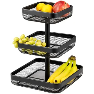 eluno Obstetagere 3-Stöckig eckig Metall schwarz , 42 cm , Geschirr, Schalen & Schüsseln, Obstschalen