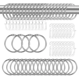 40 Stück Silberne Gardinenringe mit Haken, Dusch- und Gardinenzubehör