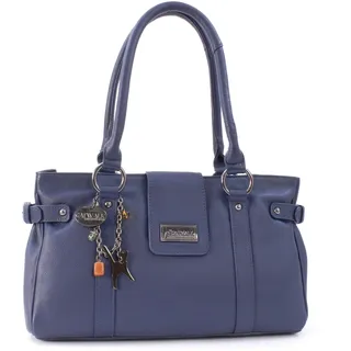 Catwalk Collection Handbags - Damen Leder Schultertasche - Handtasche Mittelgroß für Notizbuch A5 - Martina - Blau