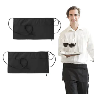 Velicber 2 Stück Schürze Schwarz, Kellnerschürze, Kurz Koch Küchenschürze Damen Herren mit 3 Taschen, Apron für Kochen, Reinigen, Malen, Gärtnern, Bistro, Café, Restaurant