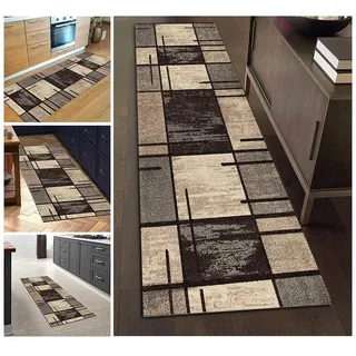 ZVEZVI Teppich Läufer Flur Küche rutschfest Waschbar Braun und Grau Geometrische Muster 40x300cm Bunter Modern rutschfest Waschbar Vintage Kücheläufer Teppichläufer Polyester Meterware Anpassbar