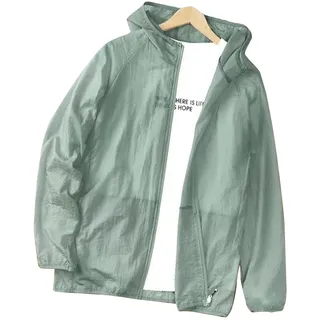 Tbest UV-Sonnenschutzjacke, Herren-Sonnenschutzjacke, Leichtes, Atmungsaktives UV-Shirt, Langärmelig, Sonnenfest, Kühlender Kapuzenpullover (Erbsengrün)