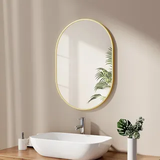 EMKE Badspiegel Oval 50 x 70 cm Gold/Schwarz