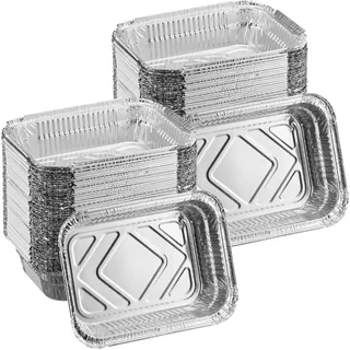 Relaxdays Aluschalen Grill, 100er Set, B x T: 18,5 x 13 cm, eckige Grillschalen, Tropfschalen indirektes Grillen, Silber