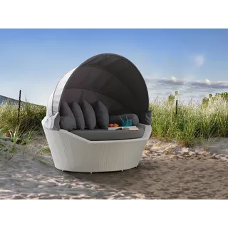 BELIANI Strandkorb weiß/grau Polyrattan Baumwolle 2-Sitzer Sonnendach inkl. Kissen - Weiß, Grau