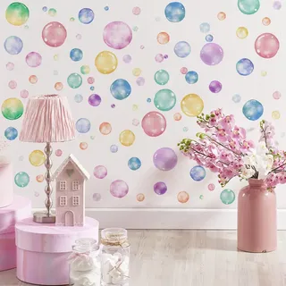 Runtoo Wandtattoo Bunte Punkte Aquarell Wandsticker Boho Blasen Pastell Kreise Wandaufkleber Badezimmer Kinderzimmer Babyzimmer Wohnzimmer Schlafzimmer Wanddeko