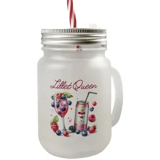 speecheese Lillet Queen Mason Jar Henkel Trinkglas mit Deckel Lillet Queen Mason Jar Henkel Trinkglas mit Deckel mit Spruch Perfekt für Wild Berry Aperitif beeriges Sommergetränk - Fruchtig