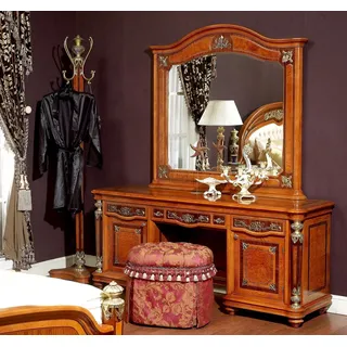 XXL Schminktisch mit Spiegel Edle Anrichte Schlafzimmer Kommode Barock Rokoko - Braun