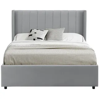 Juskys Polsterbett Savona mit Matratze 120 x 200 cm hellgrau , Hellgrau , Holzwerkstoff , 120x200 cm , Schlafzimmer, Betten, Polsterbetten