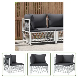 The Living Store Garten-Ecksofa mit Kissen Weiß Gewebe - Weiß
