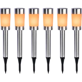 dobar® LED Solar-Gartenstecker im 6er Set aus Stahl für Außen,- Wetterfeste Outdoor Weg-Beleuchtung am Stab aus Stahl für den Garten - 6,2 x 6,2 x 40 cm - Weiß