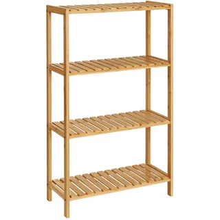 Songmics Badezimmerregal, Badregal, Küchenregal, Schuhregal mit 4 Ebenen, Standregal aus Bambus, 26 x 60 x 100 cm, für Bad, Wohnzimmer, Flur, Küche, naturbeige BCB034Y01
