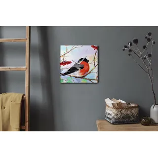 Coloray Hodiny Unikátní 30x30 cm Tiché hodiny Pro obývací pokoj a kuchyň Nástěnné hodiny Plátno Bílé ručičky hodin - Eberesche Bird - Weiß