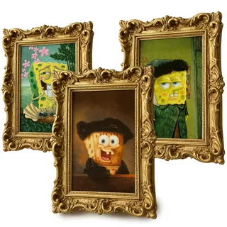canvea SpongeBob Poster Set – 3er Set im Stil von Van Gogh & Rembrandt – Kunstvolle DIN A4 Bilder für Erwachsene – Edle Popkultur Wanddeko & Geschenkidee für SpongeBob Fans