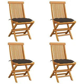 Gartenstühle mit Taupe Kissen 4 Stk. Massivholz Teak - Taupe, Bunt