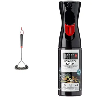 Weber Three-Sided Grill Brush Dreiseitige Grillb rste, 46 cm, Schwarz/Silber, 6278 & 17685 Antihaft Spray, Grillrost-Pflege, Non-Stick Spray, 200 ml, Schwarz, 25.0 x 6.0 x 9.0 cm