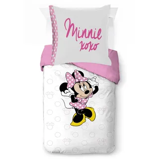 Jay Franco Disney Minnie Mouse 100% Baumwolle Einzelbett-Bettbezug-Set – Enthält Kissenbezug 80 x 80 cm