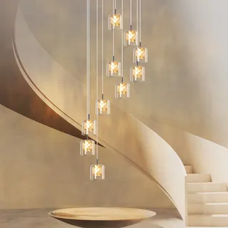 ZMH Hängeleuchte Treppenhaus Pendellampe 10 Flammig 230CM Höheverstellbar Pendelleuchte aus Glas Lampe G9 Kristall Modern Esszimmerlampe