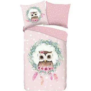 Muller Textiles Good Morning Eule Rosa 135 x 200 cm + 80 x 80 cm