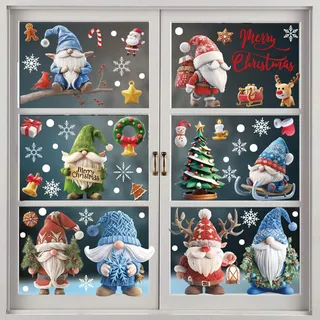 SURALIN 9er-Pack Fensterbilder Weihnachten, Selbstklebender Weihnachtsbaum Weihnachtsmann, Fensterdeko Weihnachten Statisch Haftend