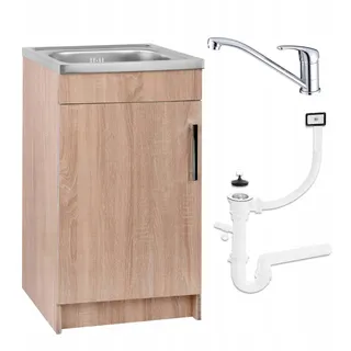 Stamar | Die Küchenschrank, Sonoma 50 cm, Spüle, Armatur, Siphon - Braun