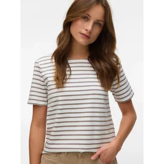 Rundhalsshirt VERO MODA "VMABBY SS ZIP TOP JRS NOOS", Damen, Gr. XS, snow weiß stripes:moon rock, Jersey, Obermaterial: 77% Polyester, 19% Viskose, 4% Elasthan, gestreift, normal, Rundhals, Shirts Rundhalsshirt, Materialmix, regular fit, Topseller