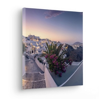 KOMAR Keilrahmenbild im Echtholzrahmen - Fira to Oia - Größe 30 x 30 cm - Bild, Leinwandbild, Landschaftsmotiv, Wohnzimmer, Schlafzimmer