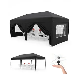 Faltpavillon 3x6 m wasserdicht stabil mit 6 Seitenwänden – Pop up Pavillon faltbar aus 420D Oxford, UV-Schutz 50+, 3-Fach höhenverstellbar, Partyzelt mit Tragetasche für Garten & Outdoor Schwarz