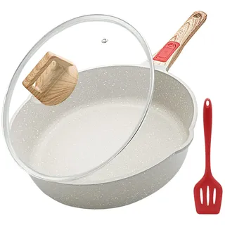 Bobikuke Bratpfanne 28 cm mit Deckel, Antihaft Pfanne Beschichtet mit Abnehmbarer Griff, 7.5 cm Innenhöhe, Geeignet für alle Herdarten, Backofenfest