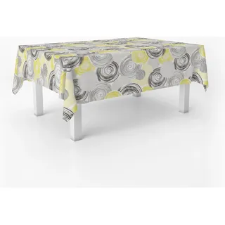 ECOMMERC3 Wachstuch, rund, Größe 140, rund, Stil, Haltbarkeit und einfache Reinigung für Ihren Tisch – Wachstuch-Tischdecke, schmutzabweisend und wasserdicht, Gelb