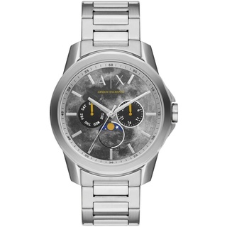 Giorgio Armani Armani Exchange Uhr für Herren , QuarzMultifunktionswerk, 44MM Silbernes Edelstahlgehäuse mit Edelstahlarmband, AX1736