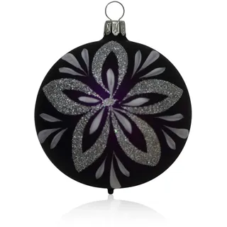 Lauschaer Glas Christbaumkugeln lila matt mit Blumendekor 4 Stück d 10cm Christbaumschmuck Weihnachtsbaumschmuck mundgeblasen, handdekoriert