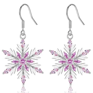 MASOP Schneeflocken Ohrringe Hängend AAA Zirkonia Weiß Pink Rosa Blau Ohrhänger Weihnachten Schmuck Geschenke für Damen Frauen