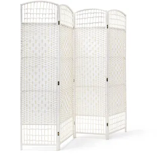 Relaxdays Paravent HxBxT:179x180x2cm, faltbarer Raumteiler Spanische Wand Bambus 4 Elemente, blickdicht, weiß