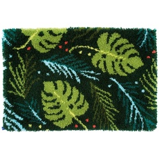 Vervaco Knüpfteppich Blätter Knüpfpackung, Baumwolle, Mehrfarbig, 70 x 45 x 0,3 cm