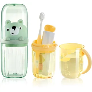 SacJkt Zahnputzbecher Kinder, 2 Stück Zahnbürsten Etui Karikatur Tier Zahnputzbecher Set mit abnehmbarem Griff, Zahnbürstenhalter für Geschäftsreise, Reisen oder den täglichen Gebrauch