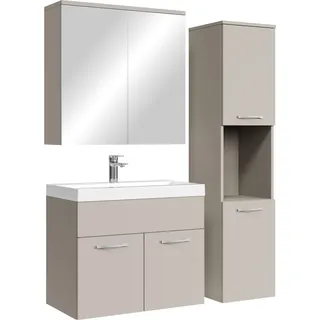 Badplaats Badmöbel Komplettset Montreal 60 x 35 cm Cashmere - Badezimmermöbel mit Waschbecken, Spiegelschrank und Badezimmerschrank - Beige