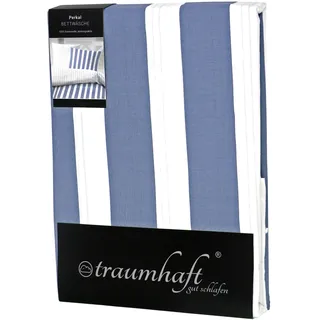 Traumhaft gut schlafen – Perkal-Bettwäsche, 2-teilig, mit Blockstreifen, in versch. Farben und Größen - 80 x 80 cm, 155 x 220 cm/Jeans