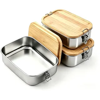 STARVAST 2 Stück Brotdose Edelstahl Lunchbox Erwachsene Kinder - Lunch Box Adult 700ML Brotdose Metall mit Holzdeckel Vesperdose BPA-frei Brotzeitdose Bento Box Frühstücksbox Brotbox für Schule Ausflü