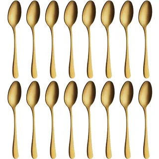 BEWOS Matte Gold teelöffell 16 Stück, 13,7 Cm / 5,39 Inch Edelstahl Löffel, Ausgezeichnete Serie von kaffeelöffel, Spülmaschinenfest dessertlöffel, Ideal für Haushalte, Restaurants, Parteien, etc