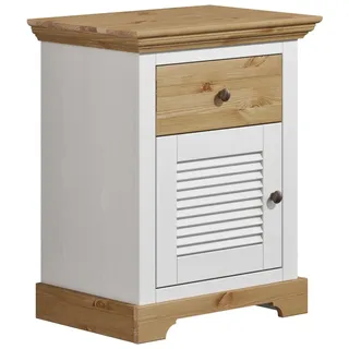 otto home Nachtkommode OTTO HOME "Rauna, Landhausstil, edles Design mit Lamellen und Kassetten, 2 Farben", weiß (weiß, honig), B:56cm H:69cm T:39cm, Massivholz, Sideboards, FSC zertifiziertes Kieferholz, massive Qualität mit viel Stauraum