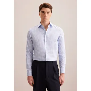 Flanellhemd SEIDENSTICKER "Schwarze Rose", Herren, Gr. M (40), normale Ärmellängen, blau, 100% Baumwolle, kariert, tailored fit, 2-Knopf-Manschette, Hemden Flanellhemd, Shaped 1/1 Kentkragen Karo