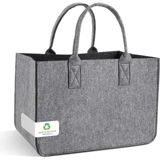 Einkaufskorb Filzkorb 30L Filztasche groß faltbar Einkaufstasche mit Griffen Robuster Tragekorb aus Filz, Shopping Bag, Korbtasche für Einkaufen,Picknick & Haushalt (Mittelgrau & Dunkelgrau, 1 Stück)