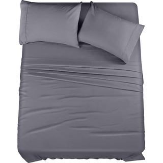 Utopia Bedding Bettwäsche-Set für King-Size-Bett, 4-teilig, gebürstete Mikrofaser, schrumpft und lichtbeständig, pflegeleicht (King-Size-Bett, Grau)